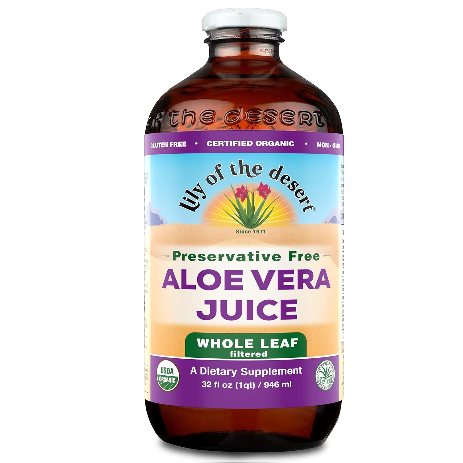 Buy Lily Of The Desert Aloe Vera Juice Drink, Usda Certified Organic Whole Leaf, Preservative Free, Vegan Dietary &Amp; Immune Support, Gluten Free Liquid Digestive Aid, No Water Added, 32 Fl Oz
